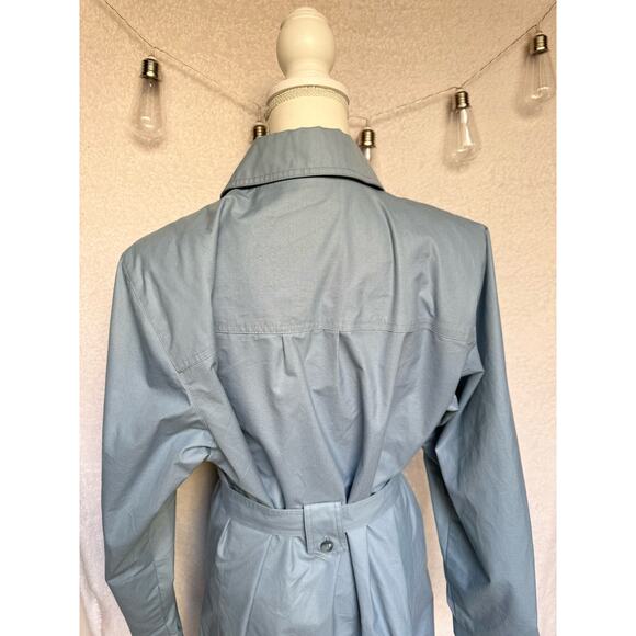 Vintage 80's London Fog Maincoats Blue Belted Waterproof Trench Coat 14 Large - Picture 7 of 10